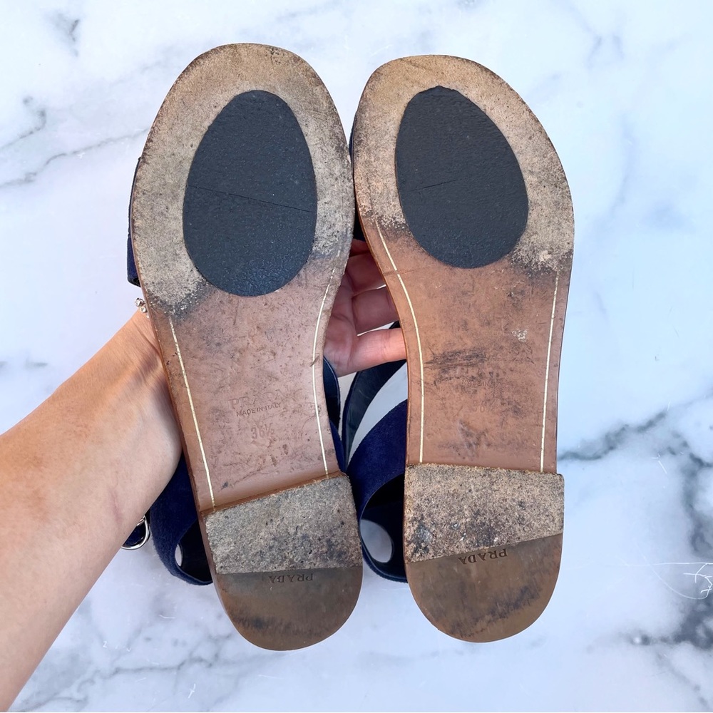 Prada navy suede ankle-wrap sandal size IT 36.5 US 6.5 - Picture 11 of 14